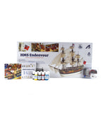 Gift Pack with Ship Model, Figures, Paints and LED Lightning: HMS Endeavour